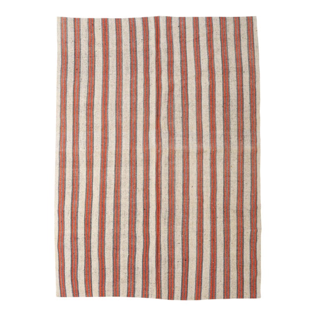 Vintage Orange & White Kilim Rug - 7`5″ X 10`2″ For Sale