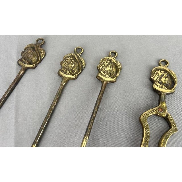 Vintage French Brass Fireplace Tools, Set of 5 For Sale - Image 10 of 12