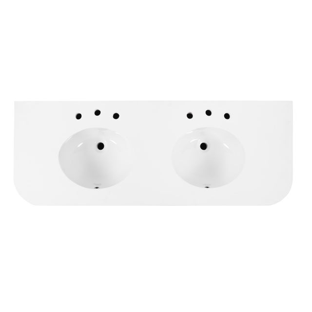 Genoa 60. in. W Rectangular Wood & Quartz 4 Drawer Double Sink Bathroom Vanity, Light Oak For Sale - Image 11 of 11
