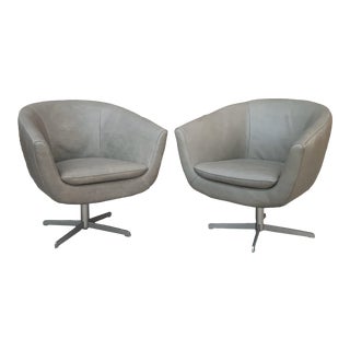 Modern Leather Swivel Bucket Chairs - a Pair For Sale