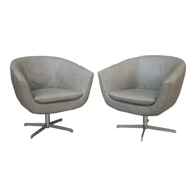 Modern Leather Swivel Bucket Chairs a Pair Chairish