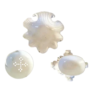 Antique 18th C. George III Creamware Articles - Oval Rococo Salt Cellar, Round Egg Separator or Tea Strainer & Shell Shape Pickle Dish - Set 3