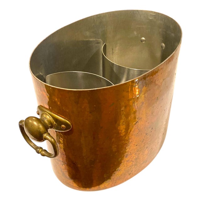 French Country Late 20th Century Williams Sonoma Champagne Ice Bucket, Hammered Copper Made in France by Mauviel For Sale - Image 3 of 13