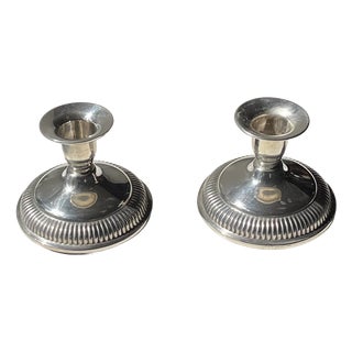 Art Deco Danish Low Silver Candleholders, 1950s, Set of 2 For Sale