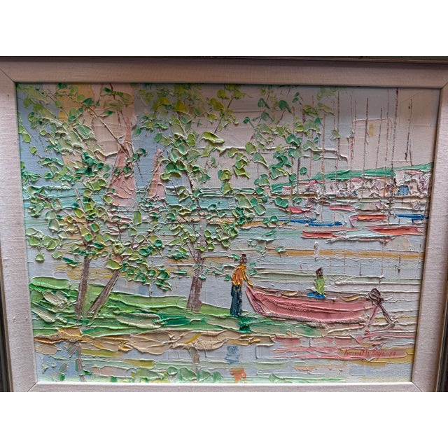 Paint Kenneth Kaye Pastel Boaters Palette Knife Painting, Signed For Sale - Image 7 of 12