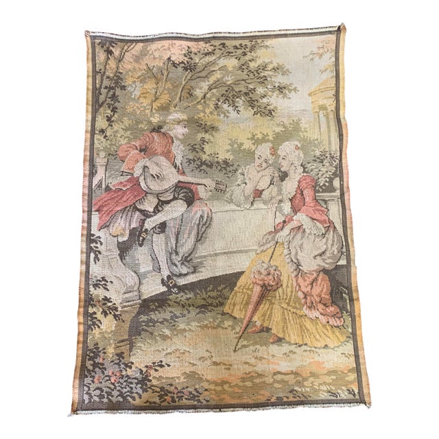 Antique Belgian Romantic Scene Tapestry Wall Hanging For Sale