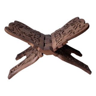 1970s Hand-Carved Wooden Foldable Book Stand - Brown For Sale