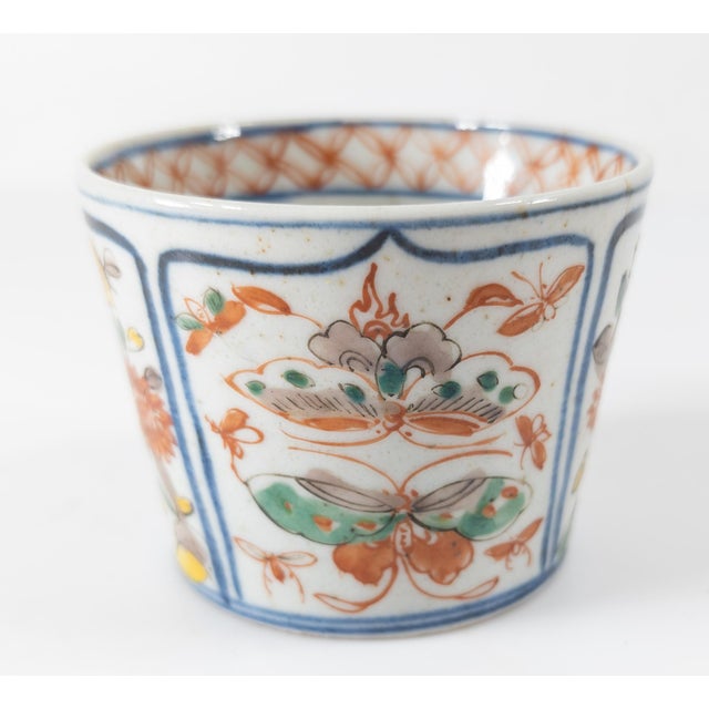 18th Century 18th Century Japanese Polychrome Wucai Style Cup With Butterflies and Geese For Sale - Image 5 of 9