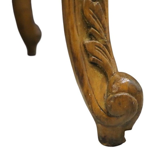 Brown Floral & Scallop Carved Walnut & Burl Cabriole Legged Low Table C1930 For Sale - Image 8 of 11