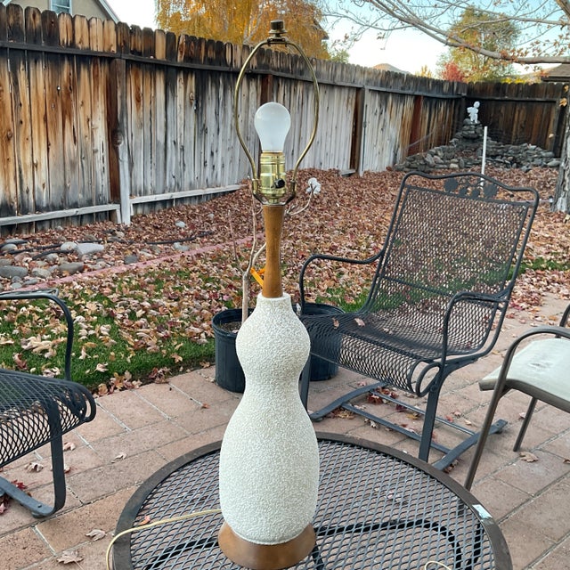 1950s 1950s Mid Century Modern White Lava Glaze and Teak Wood Lamp For Sale - Image 5 of 7