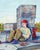 Wonderful 1940s figurative of paper boy reading the comics by Louise Miller Clark (American, 20th Century). Signed "Louise...