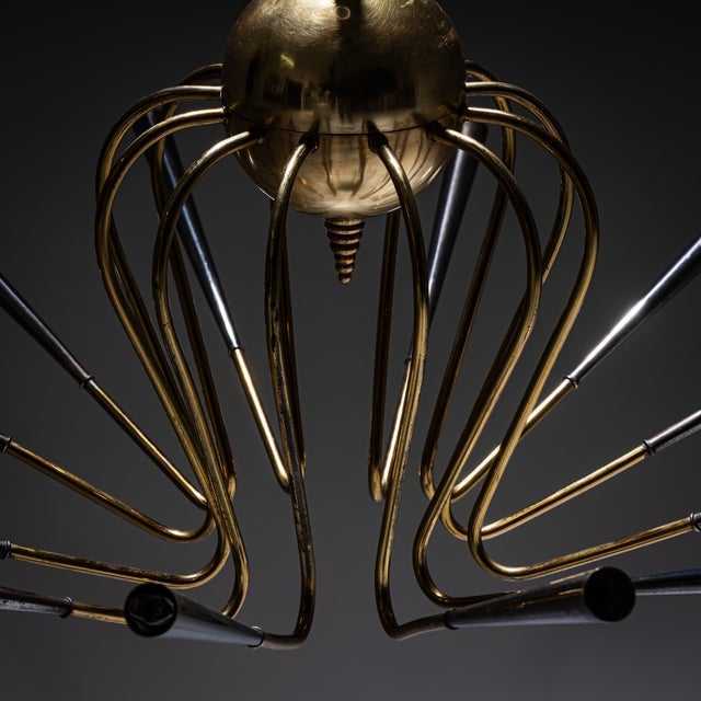 Sputnik Brass Chandelier, Italy, Mid-20th Century For Sale - Image 9 of 9