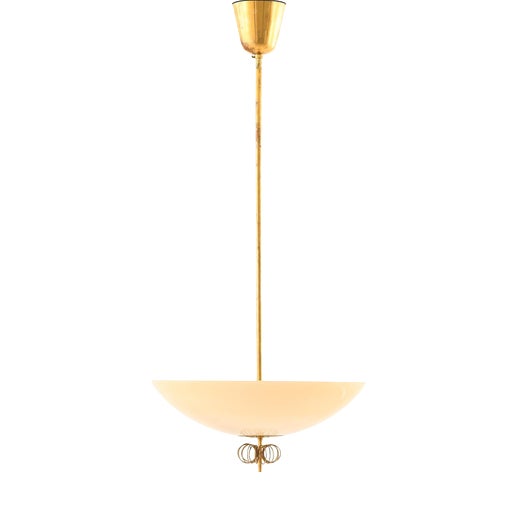 Ceiling Lamp in Brass and Glass from Paavo Tynell, 1950s For Sale