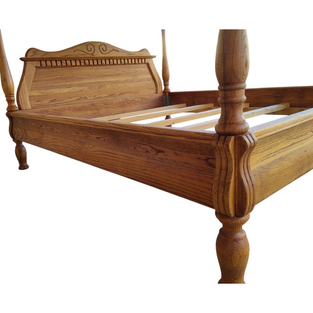Vintage Oakwood Interiors Traditional Solid Oak Cannonball Four Poster Bed For Sale - Image 11 of 14