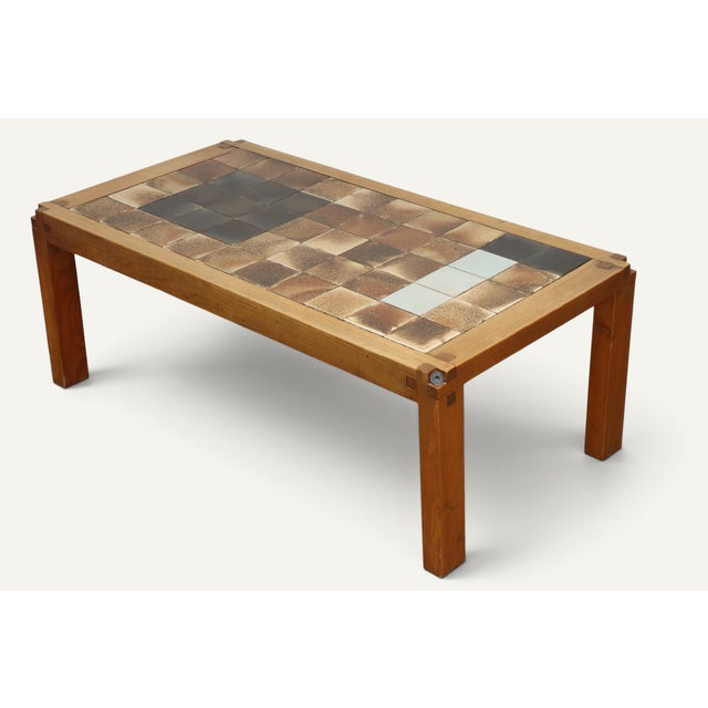 Coffee Table in Elm and Ceramic by Pierre Chapo, 1960 For Sale - Image 3 of 17