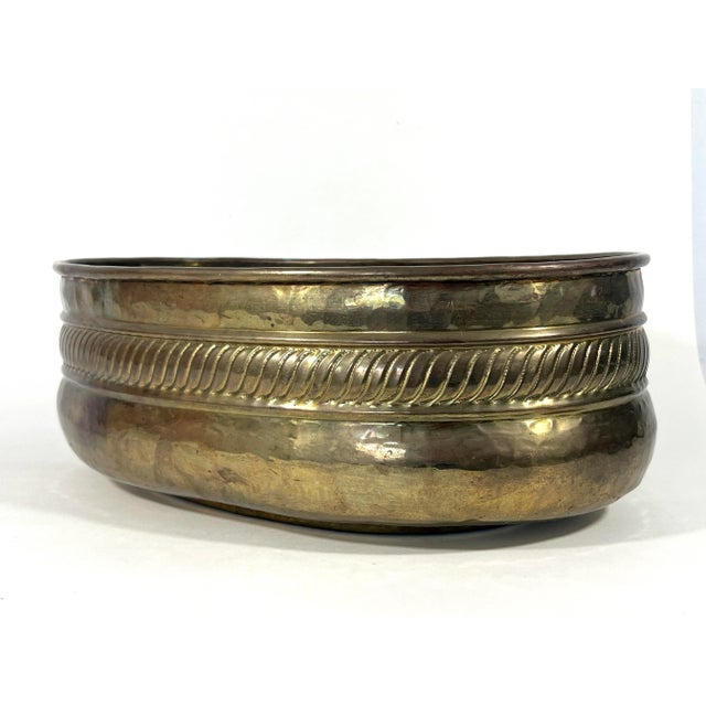Indian Large Vintage Indian Hand Hammered Oval Brass Planter For Sale - Image 3 of 8