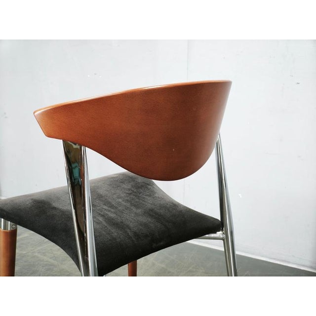 Spanish Chrome, Wood, and Velvet Dining Chairs from Paco Capdell, 1980s, Set of 8 For Sale - Image 9 of 18