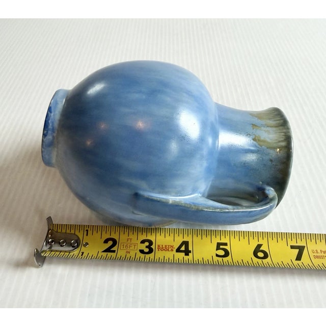 Blue Vintage Roseville Pottery Tourmaline Double Handled Vase Blue & Green Glaze 6” For Sale - Image 8 of 9