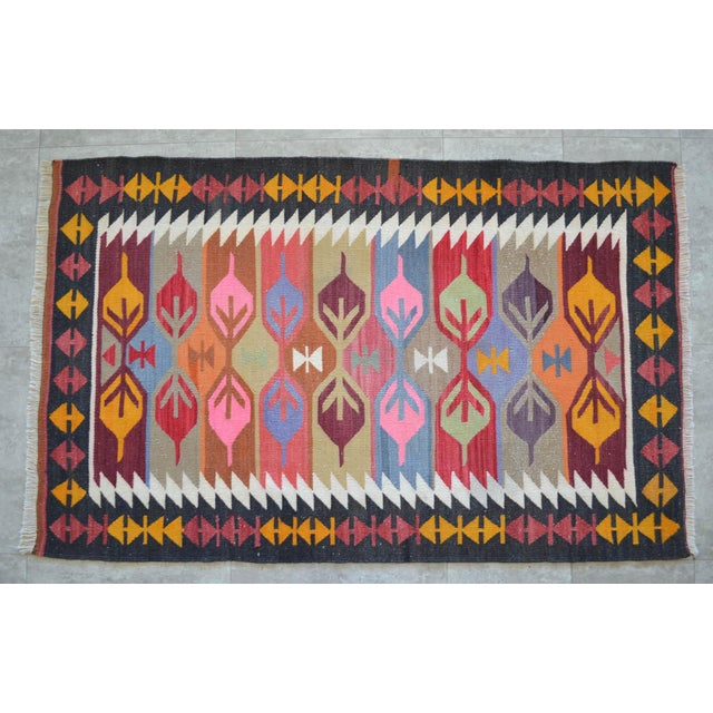 3x5 Ft Vintage Turkish Kilim Rug, Village Flat Weave, Natural Dyes, Multicolor Area Rug For Sale - Image 13 of 17