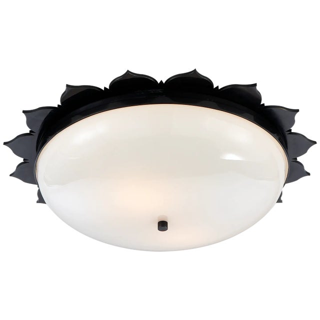 Alexa Hampton for Visual Comfort Signature Rachel Large Flush Mount in Gun Metal with White Glass For Sale