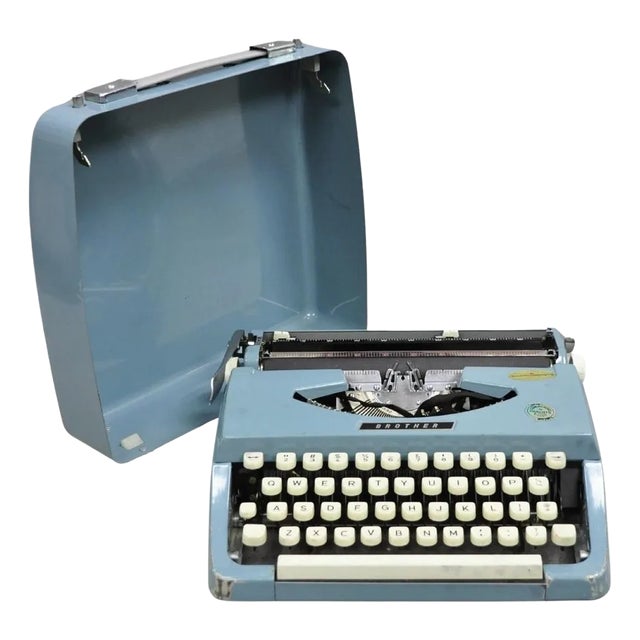 Vintage Brother Webster Xl-747 Portable Typewriter Baby Blue With Metal Case For Sale
