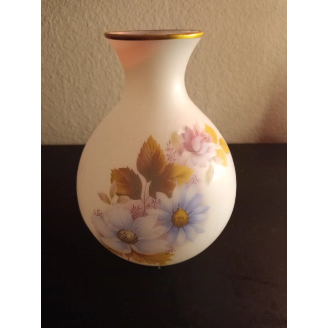 1960s Fenton Handpainted Satin Glass Vase For Sale - Image 4 of 8