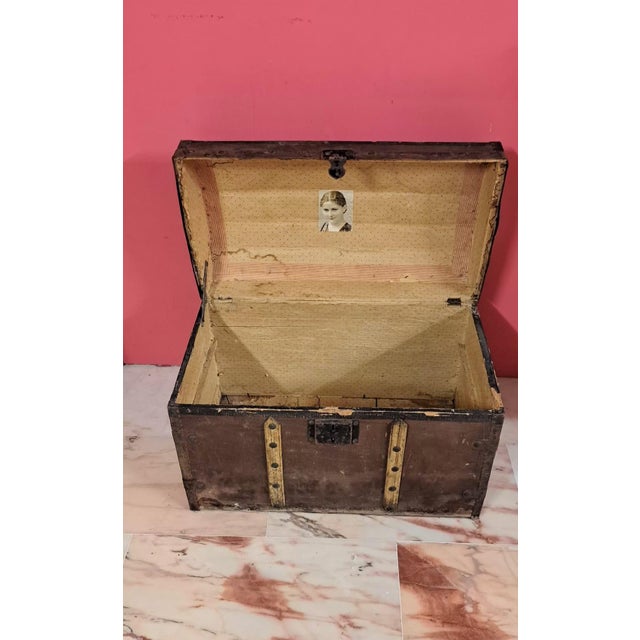Antique Travel Trunk in Wood, 1890s For Sale - Image 9 of 12