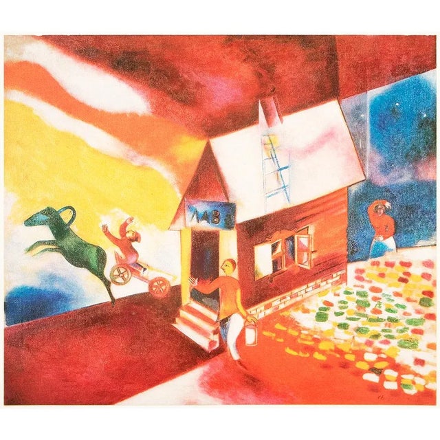 Printmaking Materials 1972 After Marc Chagall "Burning House La Maison Brule", Full-Color Parisian Print For Sale - Image 7 of 7