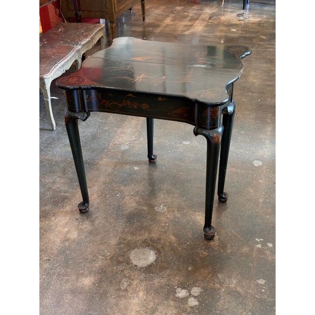 19th Century English Green Lacquer Chinoiserie Flip-Top Game Table For Sale - Image 10 of 18
