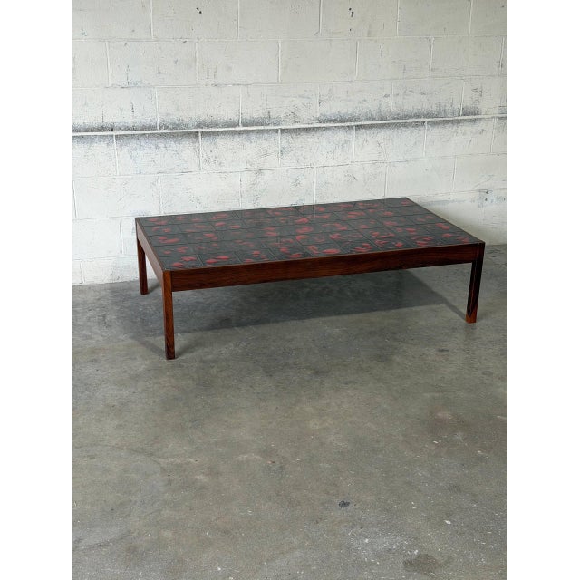 Rectangular Black and Red Ceramic Tile Top Coffee Table Rosewood Mid-Century Modern 1970s For Sale - Image 10 of 10