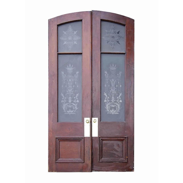 Entry Doors Antique Vestibule Arched Top With Cut and Frosted Glass Panels For Sale - Image 4 of 4