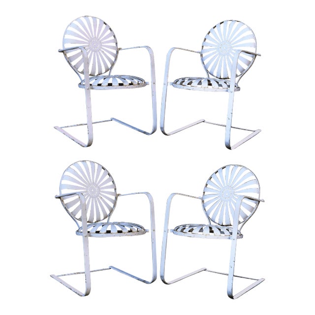 Francois Carre Cantilever Garden Chairs - Set of Four For Sale