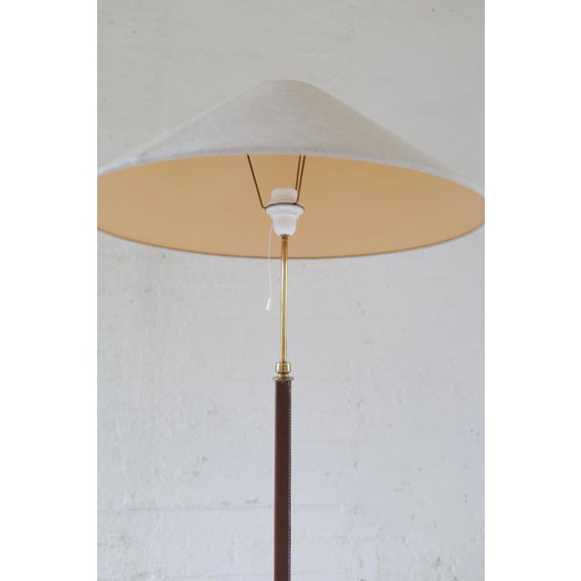 Mid-Century Modern Brass and Brown Leather Floor Lamp from Falkenbergs Belysning, Sweden, 1960s For Sale - Image 6 of 13