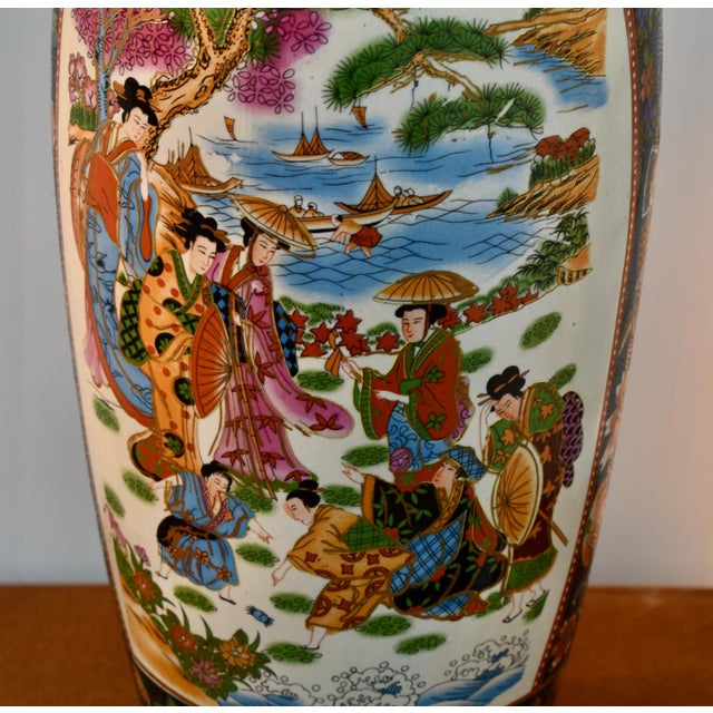 Vintage Chinese Satsuma Style Porcelain Vase Large Geisha Floral Motif 23" For Sale - Image 13 of 18
