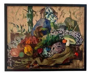 Jean Aujame, Lune Dormeuse aux Champignons, 1955, Oil on Canvas, Framed