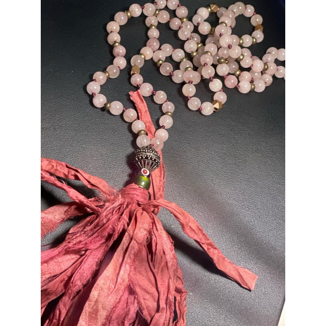 Late 20th Century Strawberry Quartz & Rose Quartz Evil Eye Mala Necklace For Sale - Image 10 of 10