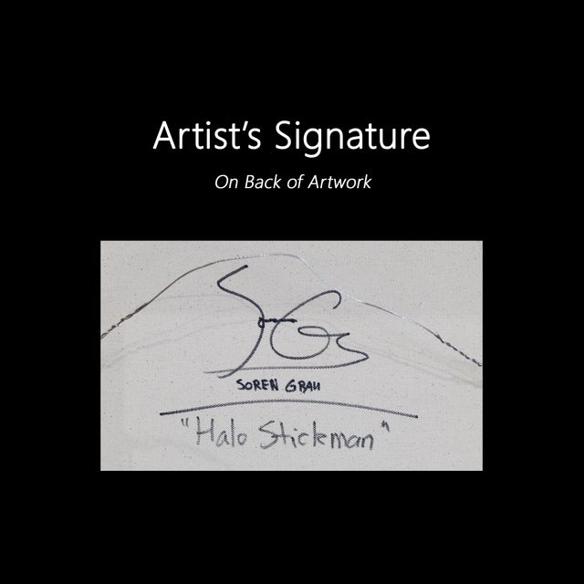 Halo Stickman - Quirky Abstract Modern Figurative Mixed Media Original Artwork Soren Grau For Sale - Image 9 of 9