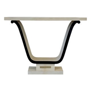 Italian Art Deco Black Parchment and Brass Console in the Style of Osvaldo Borsani, 1940s For Sale