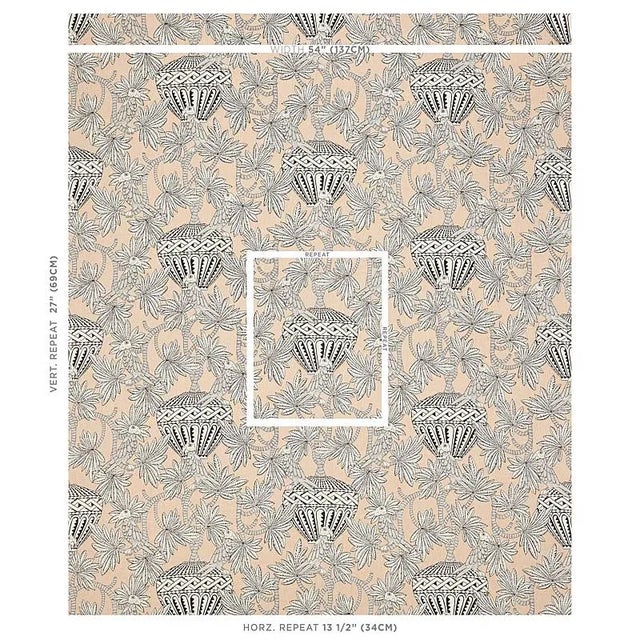 Architectural vases, tropical vines, and exotic birds come together in Santarem, a lively, leafy pattern. Screen printed...