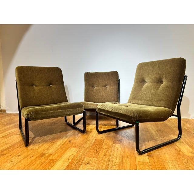 Bauhaus Black Steel and Green Upholstery Lounge Chairs, 1970s, Set of 3 For Sale - Image 11 of 18
