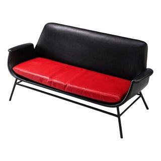 Mid-Century Leather Two-Seat Sofa, Czechoslovakia, 1960s For Sale