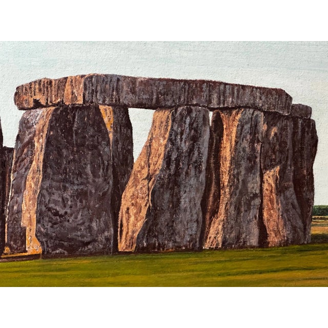 Wood Oil Painting Salisbury Plain Stonehenge After Jasper Francis Cropsey Framed For Sale - Image 7 of 12
