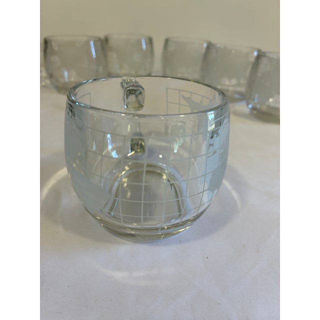 1970s Etched World Map Glass Mugs, Set of 6 For Sale - Image 4 of 11