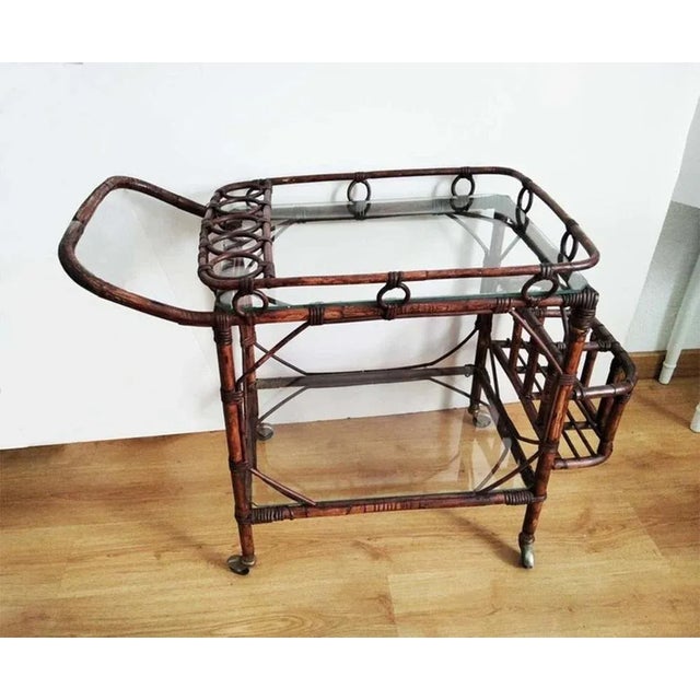 Wicker Serving Bar Cart, 1950 For Sale - Image 4 of 5