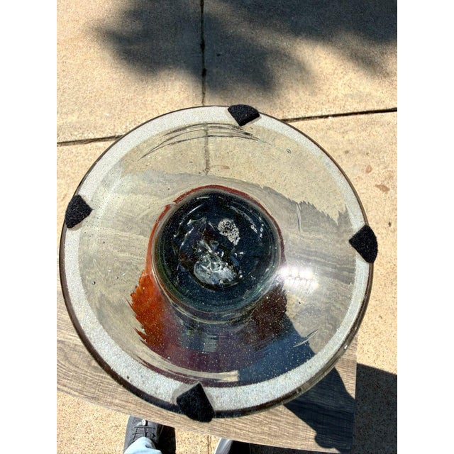 Italian Hand-Blown 20" Amber Red Art Glass Trumpet Vase Applied Serpentine Spiral For Sale - Image 3 of 18
