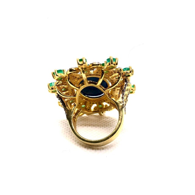 Bochic "Orient" Diamond, Sapphire & Emerald Ring Set In 18K Gold & Silver For Sale In New York - Image 6 of 18