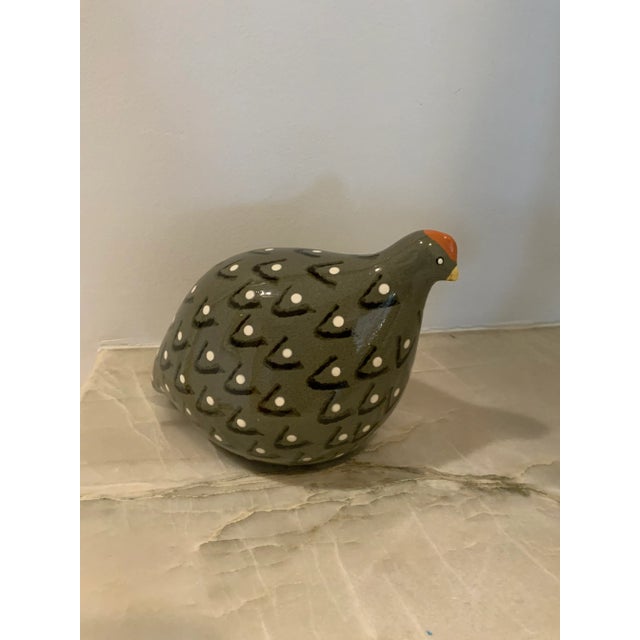 Farmhouse Pair of Grey and White Ceramic Cailles (Quails) by Heidi Caillard, Les Céramiques De Lussan For Sale - Image 3 of 8