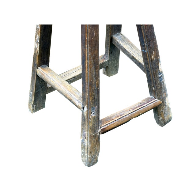 Gray Vintage Rustic Unique Shape Four Legs Wood Stool Side Table For Sale - Image 8 of 16