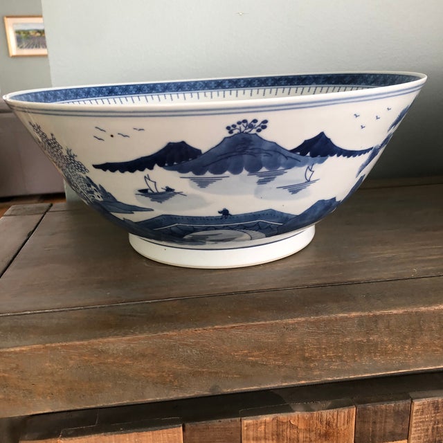 Large Vintage Chinoiserie Blue and White Bowls a Pair Chairish