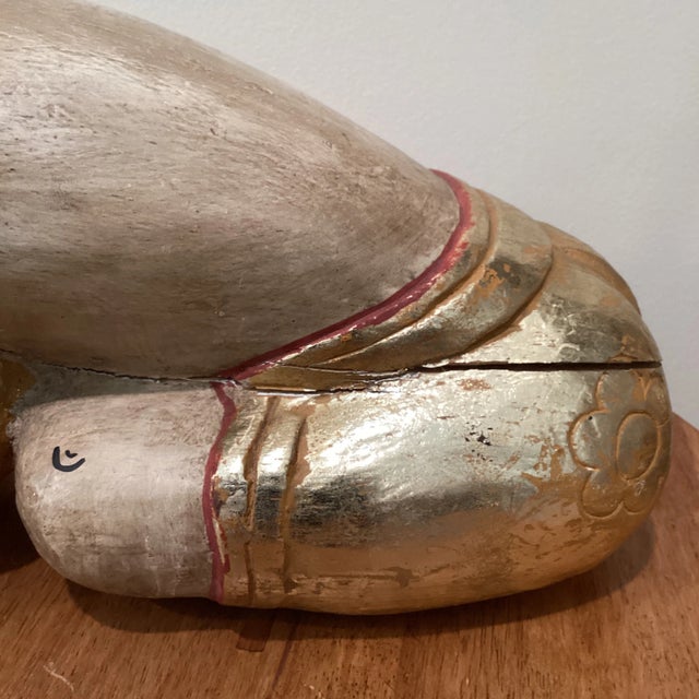 Mid 20th Century Carved and Painted Asian Wood Carving of Sleeping Beauty For Sale - Image 11 of 13